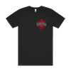 Kublai Khan TX Exhibition Of Prowess T-shirt with bold white lettering and graphic prints on front and back, printed on black cotton and sold exclusively at Merch Warfare.