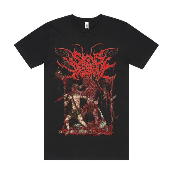 Signs of the Swarm Natural Selection t-shirt featuring brutal gore artwork – extreme deathcore merch from Merch Warfare