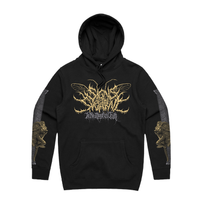 Signs of the Swarm album cover hoodie with official deathcore artwork – heavyweight band merch from Merch Warfare