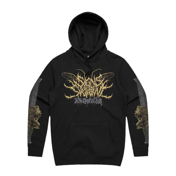 Signs of the Swarm album cover hoodie with official deathcore artwork – heavyweight band merch from Merch Warfare